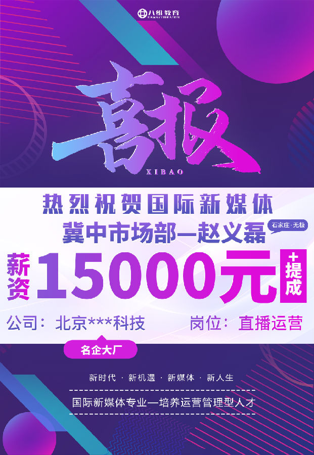 八維職業(yè)學(xué)校國際新媒體專業(yè)最近就業(yè)喜報來襲